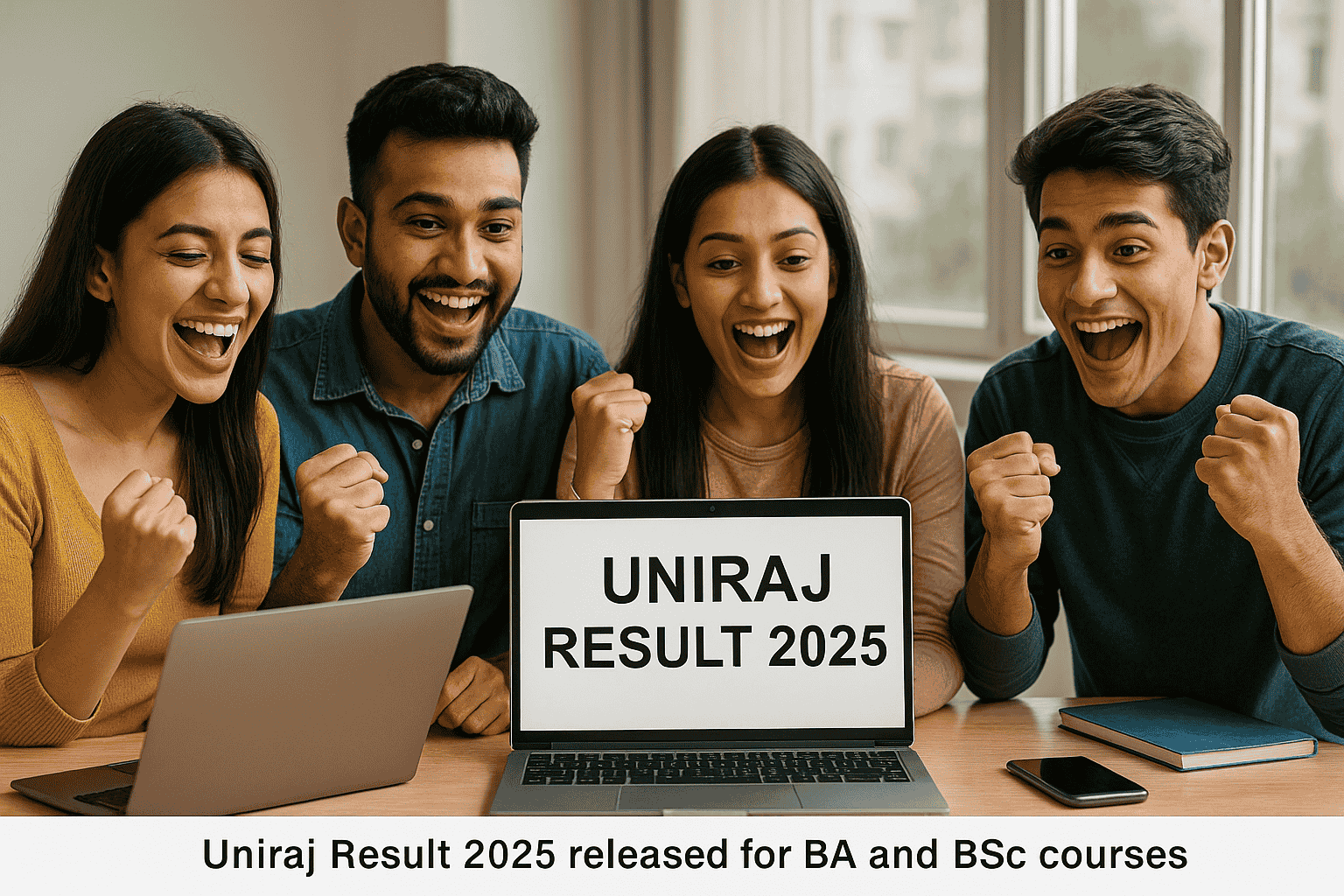 Excited college students viewing Uniraj BABSc result